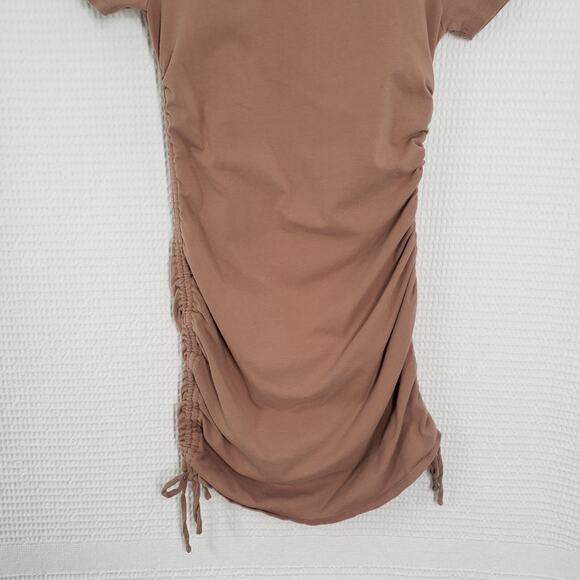 Full Tilt Ruched Mini Dress Womens Small Brown Stretch Bodycon Short Sleeve - Picture 9 of 16